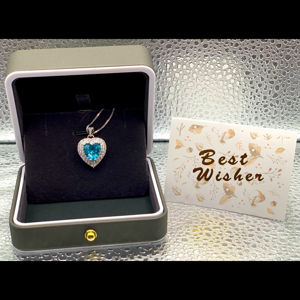Heart Blu Zircon birthstone necklace gift set (December)